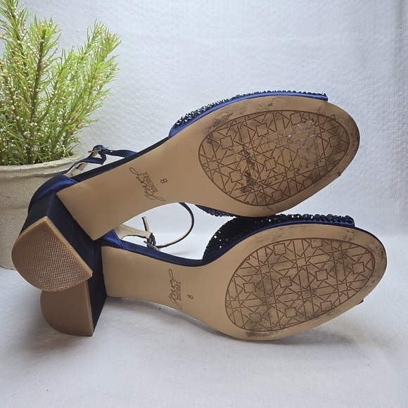 JEWEL BADGLEY MISCHKA NAVY RHINESTONE PEEP TOE ANKLE STRAP BLOCK HEEL 8 - Picture 14 of 15